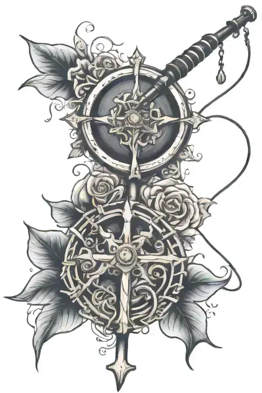 Fishing Pole Holding A Cross Tattoo Design
