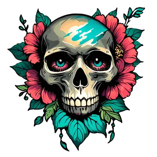 Skull And Flower With Eye With Storm