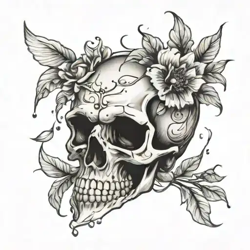 A Skull With Petals Falling From Its Eye Sockets Like Tears