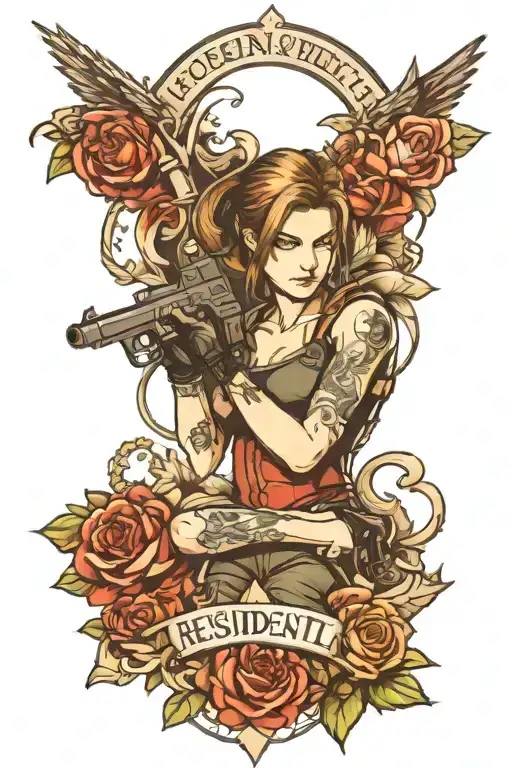 Resident Evil Tattoo Showing The Characters And Important Items And Themes