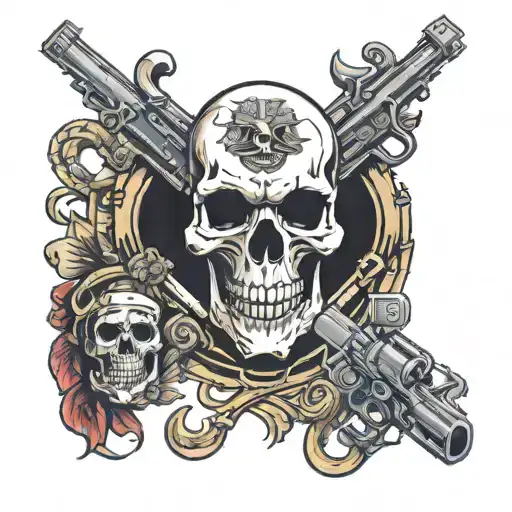Skull And Guns With Letter R