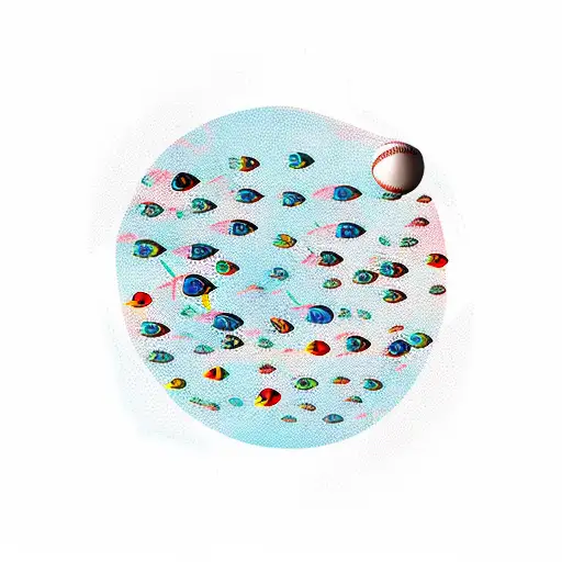 A School Of Fish Swimming In The Shape Of A Baseball