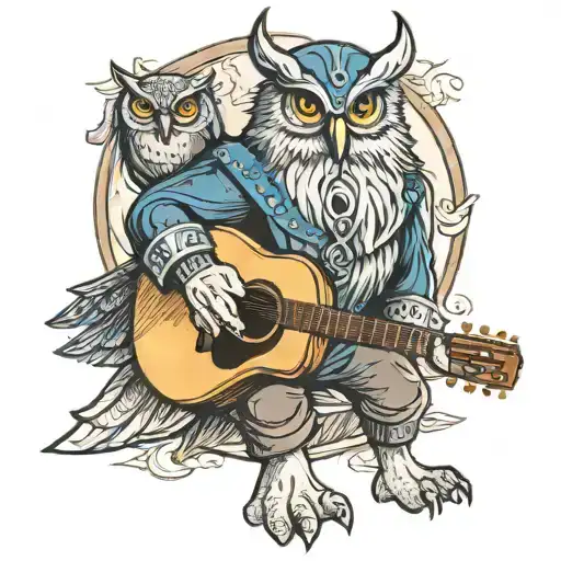 A Viking Warrior Playing A Guitar With An Owl Perched On His Shoulder