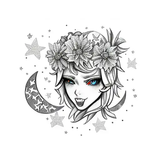 Flower Moon Stars Fairy Guns Bandana