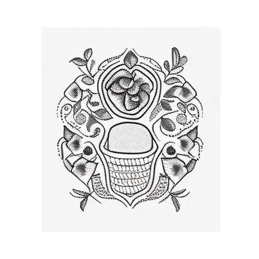 Paw Tattoo With Mexican Folklore Floral Inside Embroidery Style