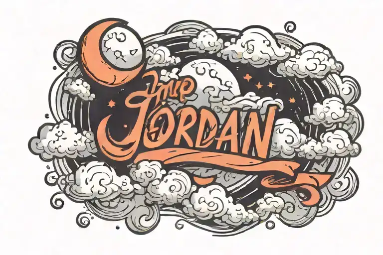 Name Jordan With Clouds And Moon Surrounded