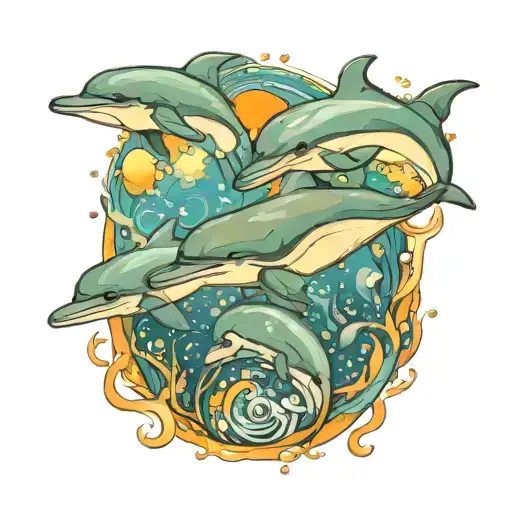 Dolphins Swimming In A Cosmic Ocean