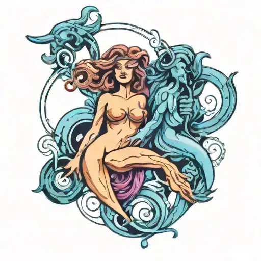 A Combination Of The Aquarius And Libra Zodiac Symbols Intertwined In A Unique And Abstract Design