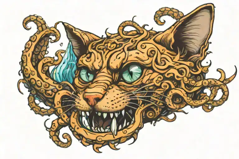 A Realistic Portrait Of A Cat With Tentacles Emerging From The Ocean Depths