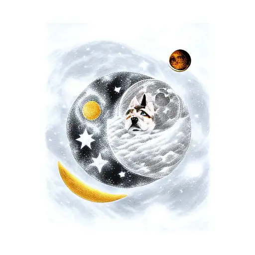 Dog Sleeping On Moon With Clouds Under Moon With Galaxy In The Background
