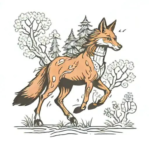 A Whimsical Scene Of A Fox And A Horse Walking Together In A Forest