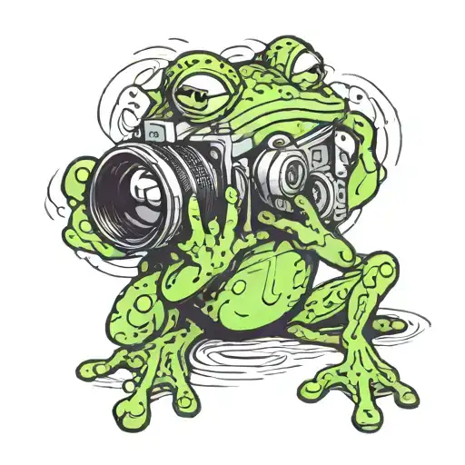 Happy Cartoon Frog Taking Photos With Camera