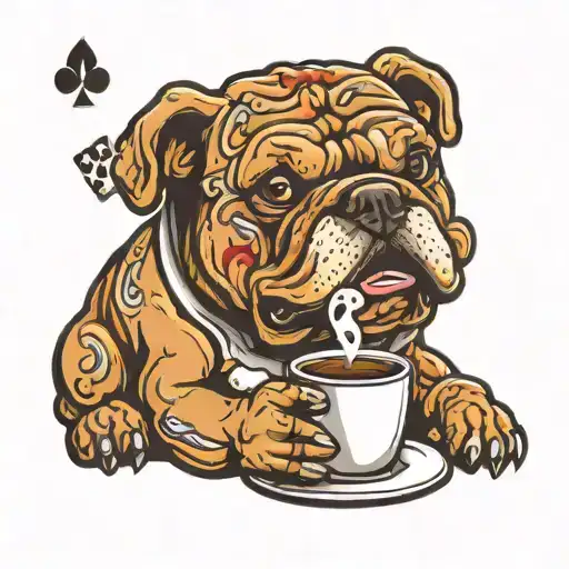 A Bulldog Playing Poker With A Coffee Cup In Hand