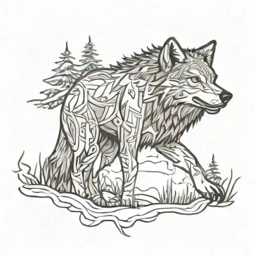 Wolf And Forest Scene With Hidden