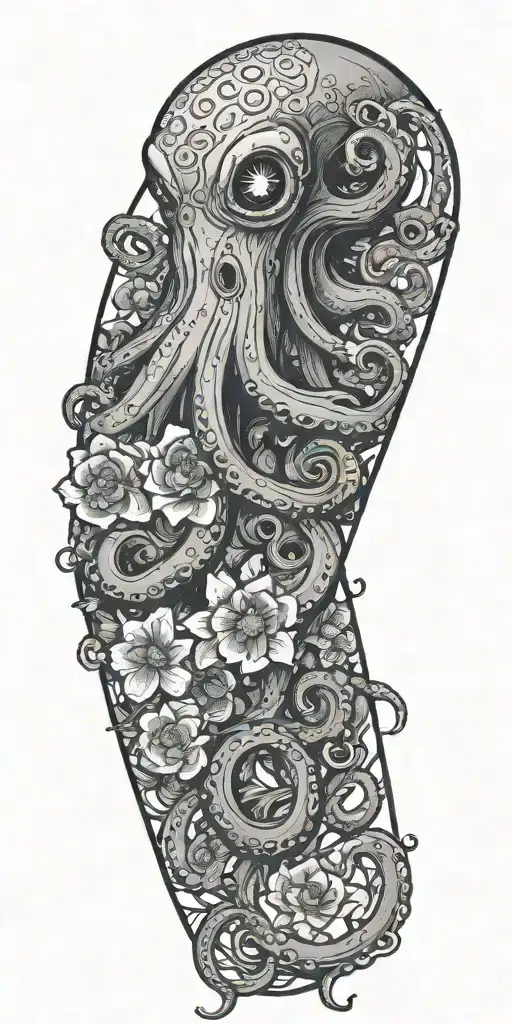 Goth Octopus Wrapped Around Flowers