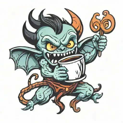 Cute Demon Holding Coffee Cup