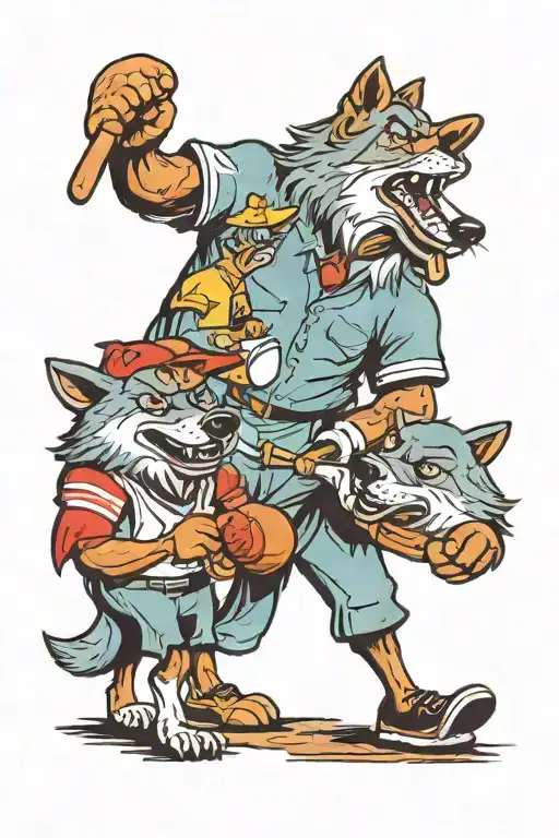 A Therapist Teaching A Group Of Wolves How To Play Baseball