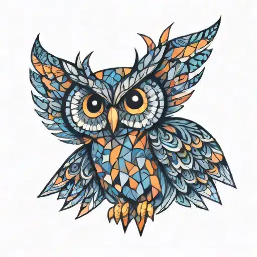 An Owl With Geometric Patterns And Abstract Shapes