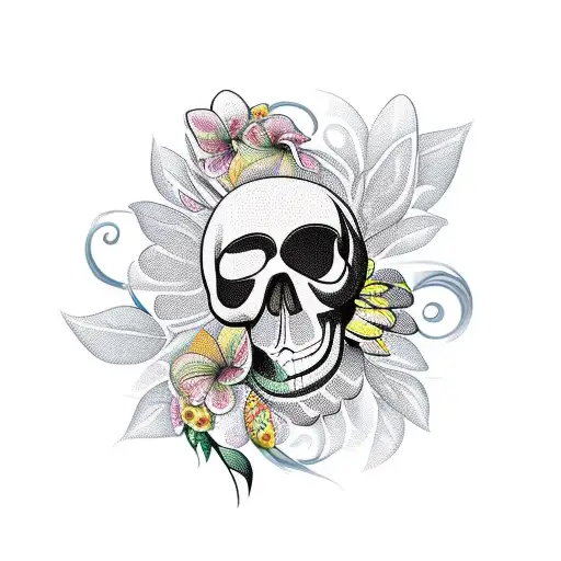 Bird Paradise Flower Wrapping Around And Through Skull