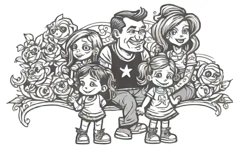 Family Dad Mom Two Daughters