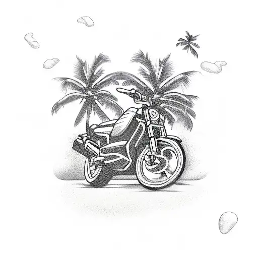 Motorbike With A Beach And Palmtrees And Camera