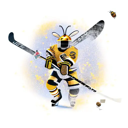 Honey Bee Wearing Vegas Golden Knight Jersey Holding A Hockey Stick