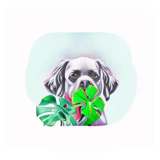 Dog Walking Below Monstera