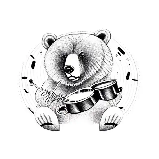A Bear Playing A Musical Instrument Surrounded By Coffee Beans