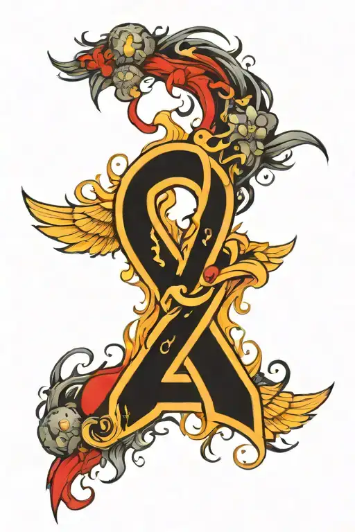 Incorporate Black Wings And Red Fire Into A Leukemia Ribbon Design
