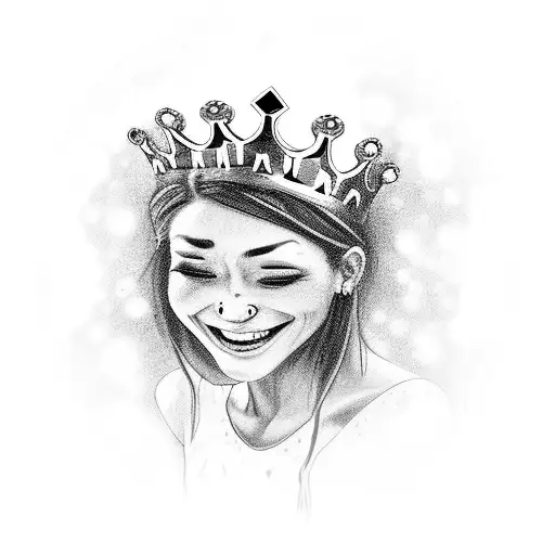 Crown Pierced In Head On Beautiful Happy Crying Woman