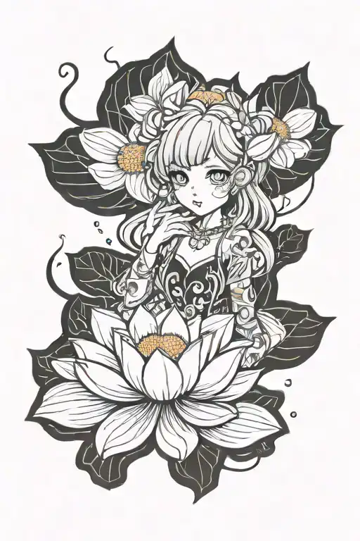 Anime Girl With Lotus