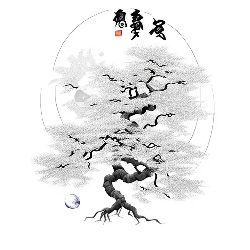 Japanese Bonzai Tree With Moon