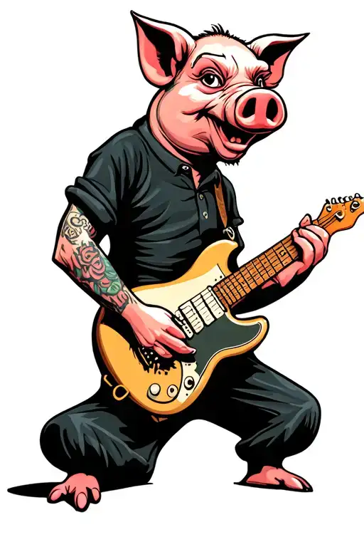 Porky The Pig Playing A Guitar