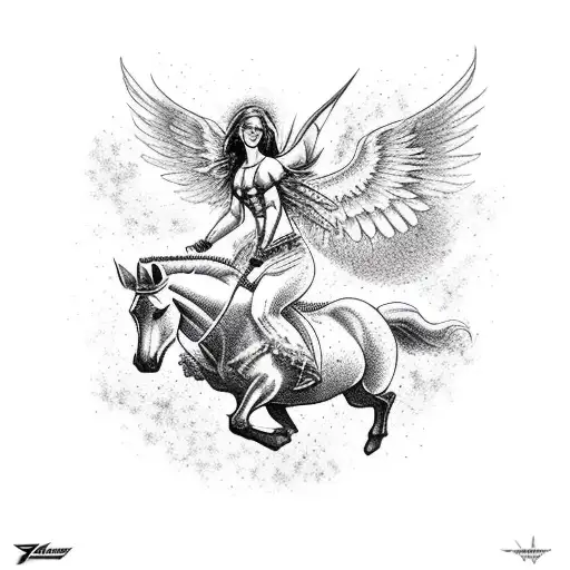 A Tattoo Of An Archangel Riding A Horse With A Halo Made Of Stars