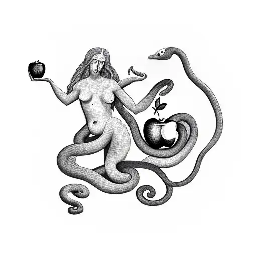 Adam And Eve With An Apple With A Snake On It