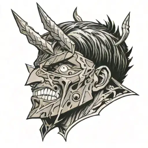 Close-up Of Guts's Face From The Anime Berserk And Additional Elements From The Anime Berserk