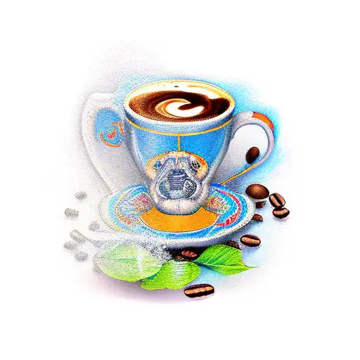 A Traditional Style Coffee Cup With Animal Illustrations