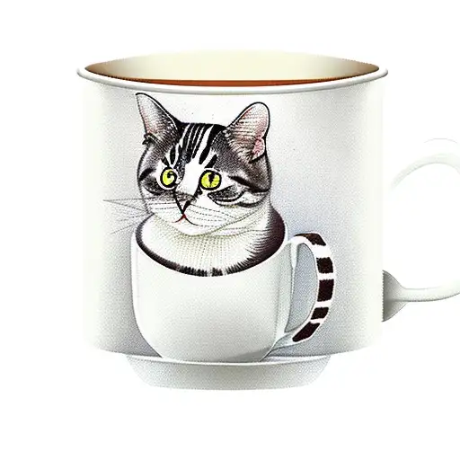 A Cat And A Cockatiel Sitting Together On A Coffee Cup