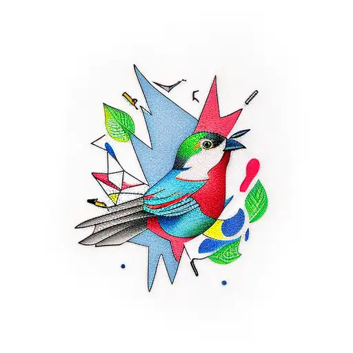 A Playful New-school Tattoo Of A Bird Wearing A Lab Coat And Carrying A Briefcase