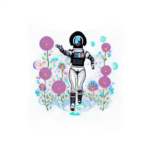 Sexy Black Woman Space Astronaut Amongst Flowers