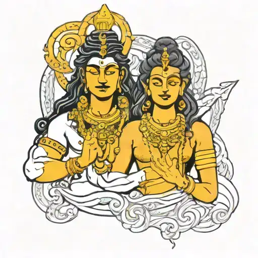 A Portrait Of Shiva And Shakti Symbolizing The Balance Of Masculine And Feminine Energies