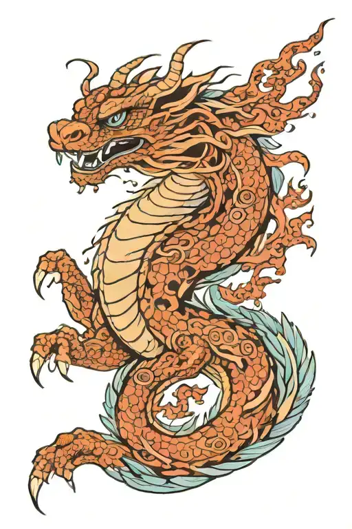 Detailed Japanese Dragon With Cheetah Dot Patterns And Prominent Horns