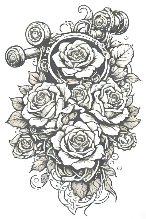 A Realism Design Of A Weightlifting Belt With Roses And Barbells Intertwined In The Pattern