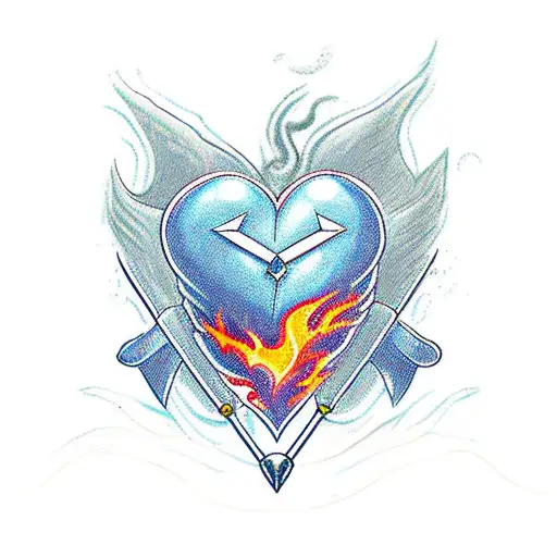 Flaming Heart With An Arrow Through It