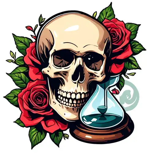 Skull And Roses And Hour Glass