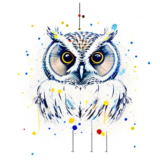 Owl Perched On A Typewriter With Ink Splatters