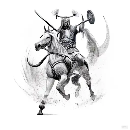 A Fierce Viking Warrior Riding A Majestic Horse Into Battle