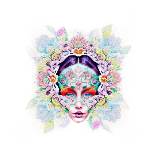 A Woman's Face Composed Of Intricate Floral Patterns