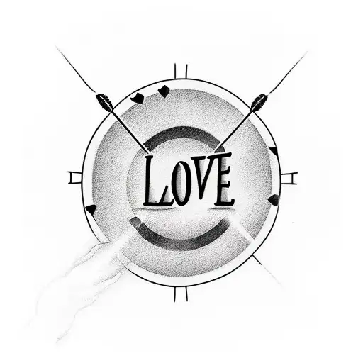 A Darts-themed Tattoo With The Word 'Love' Incorporated In A Creative Way