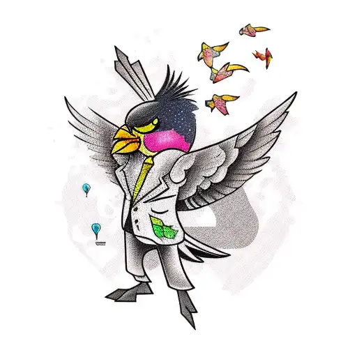A Playful Tattoo Of A Bird Carrying A Briefcase